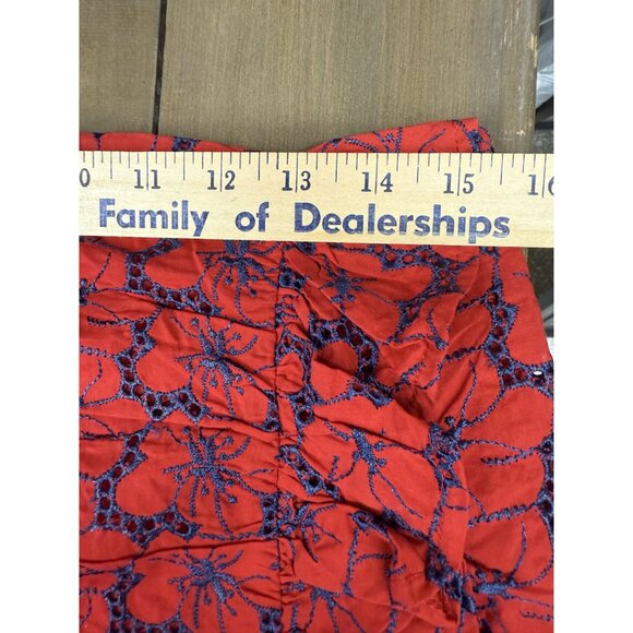 Red Floral Embroidered Skirt With Ruched Side Design & Back Zipper Closure Size - Picture 5 of 8